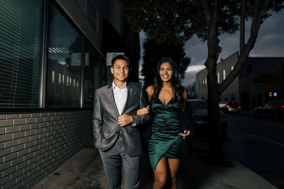 Prom night couple in formal attire — Towson MD prom party bus rental